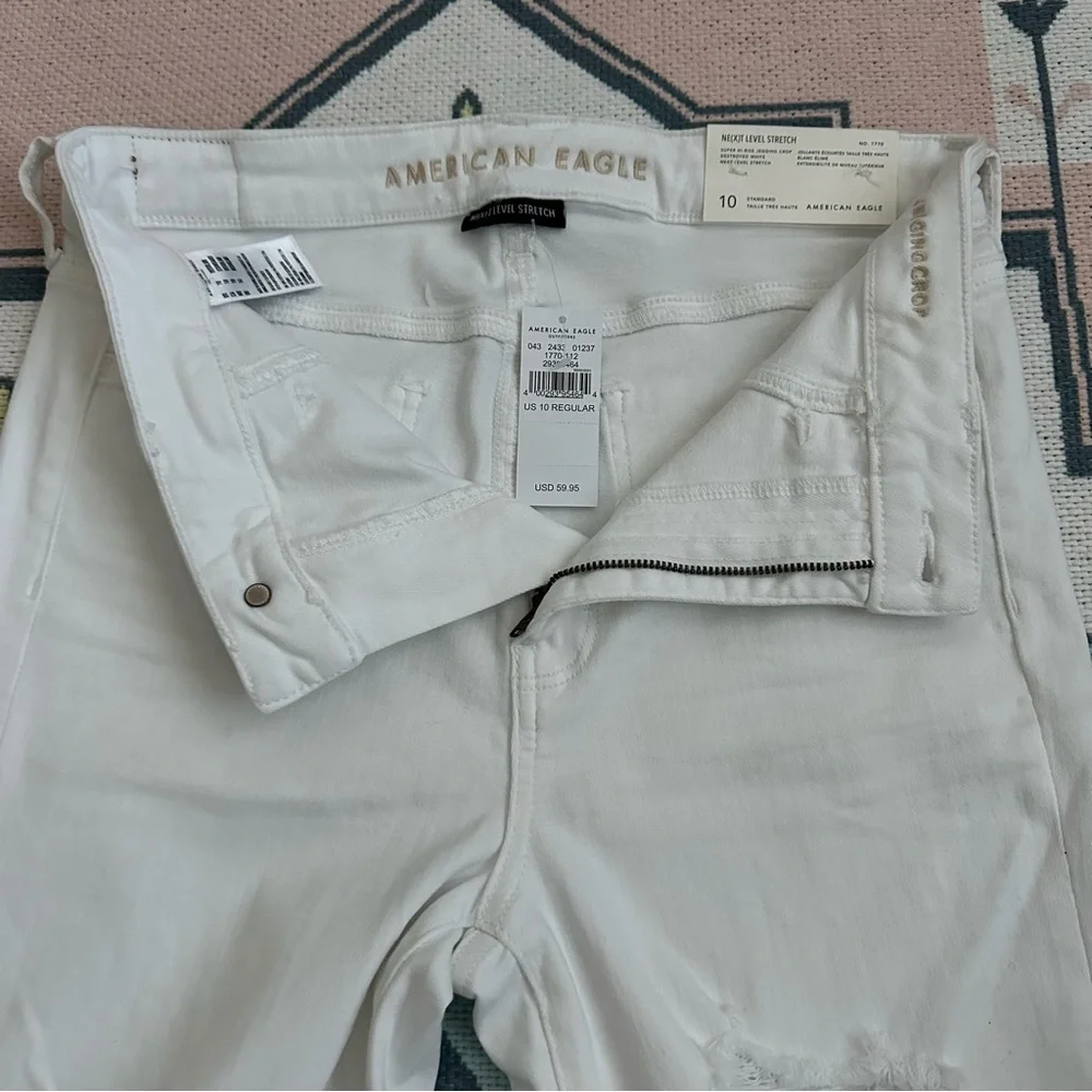 American Eagle White Stretch Ripped Super Hi-Rise Jegging Crop Jeans - Picture 4 of 16
